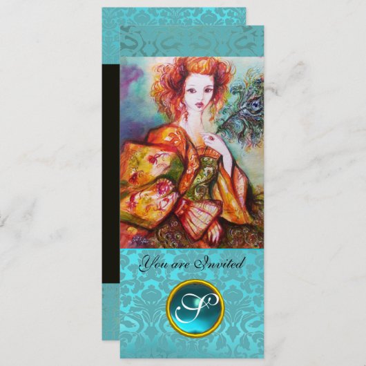 ROMANTISCHE FRAU MIT SPARKLING-PEACOCK-FEATHER EINLADUNG (Vorne/Hinten)