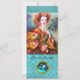 ROMANTISCHE FRAU MIT SPARKLING-PEACOCK-FEATHER EINLADUNG