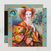 ROMANTISCHE FRAU MIT SPARKLING-PEACOCK-FEATHER EINLADUNG (Vorne/Hinten)