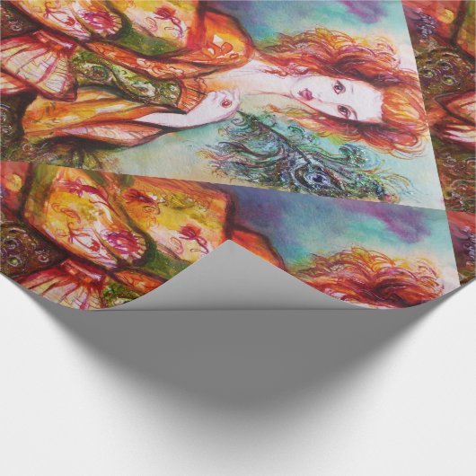 ROMANTISCHE FRAU MIT SPARKLING-PEACOCK-FEATHER GESCHENKPAPIER (Ecke)