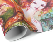 ROMANTISCHE FRAU MIT SPARKLING-PEACOCK-FEATHER GESCHENKPAPIER (Rolleneckpunkt)