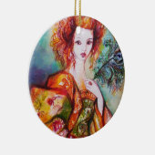 ROMANTISCHE FRAU MIT SPARKLING-PEACOCK-FEATHER KERAMIK ORNAMENT (Rechts)