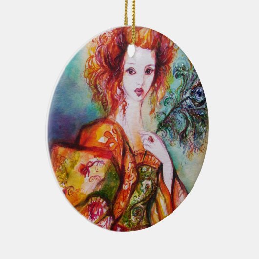 ROMANTISCHE FRAU MIT SPARKLING-PEACOCK-FEATHER KERAMIK ORNAMENT (Rechts)