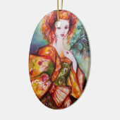 ROMANTISCHE FRAU MIT SPARKLING-PEACOCK-FEATHER KERAMIKORNAMENT (Links)