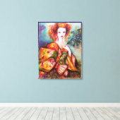 ROMANTISCHE FRAU MIT SPARKLING-PEACOCK-FEATHER LEINWANDDRUCK (Insitu (Holzboden))