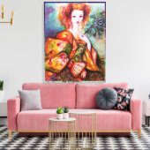 ROMANTISCHE FRAU MIT SPARKLING-PEACOCK-FEATHER LEINWANDDRUCK (Insitu (Wohnzimmer))