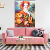 ROMANTISCHE FRAU MIT SPARKLING-PEACOCK-FEATHER LEINWANDDRUCK (Insitu (Wohnzimmer))