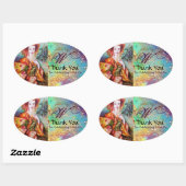 ROMANTISCHE FRAU MIT SPARKLING-PEACOCK-FEATHER OVALER AUFKLEBER (Blatt)