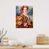 ROMANTISCHE FRAU MIT SPARKLING-PEACOCK-FEATHER POSTER (Küche)