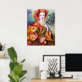 ROMANTISCHE FRAU MIT SPARKLING-PEACOCK-FEATHER POSTER (Heimbüro)