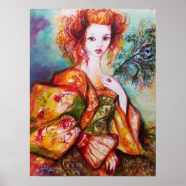 ROMANTISCHE FRAU MIT SPARKLING-PEACOCK-FEATHER POSTER