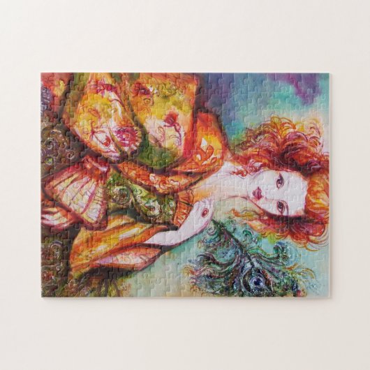 ROMANTISCHE FRAU MIT SPARKLING-PEACOCK-FEATHER PUZZLE (Horizontal)