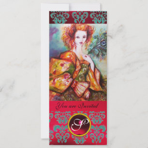 ROMANTISCHE FRAU MIT SPARKLING PEACOCK FEATHER, Ro Einladung