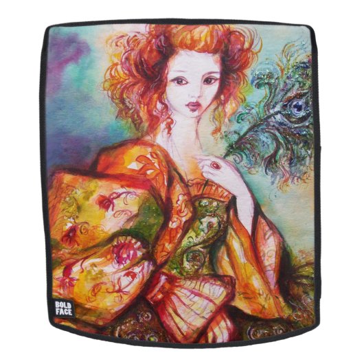 ROMANTISCHE FRAU MIT SPARKLING-PEACOCK-FEATHER RUCKSACK (Abnehmbare Front)