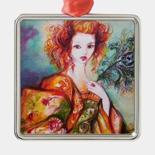 ROMANTISCHE FRAU MIT SPARKLING-PEACOCK-FEATHER SILBERNES ORNAMENT (Vorne)