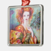 ROMANTISCHE FRAU MIT SPARKLING-PEACOCK-FEATHER SILBERNES ORNAMENT (Links)