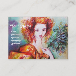 ROMANTISCHE FRAU MIT SPARKLING-PEACOCK-FEATHER VISITENKARTE