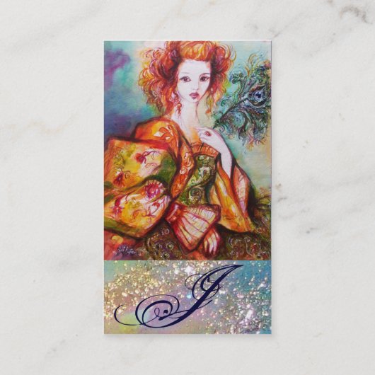 ROMANTISCHE FRAU MIT SPARKLING-PEACOCK-FEATHER VISITENKARTE (Rückseite)