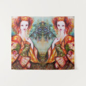 ROMANTISCHE FRAU MIT SPARKLING-PEACOCK-FEATHER WANDTEPPICH (Vorderseite (Horizontal))