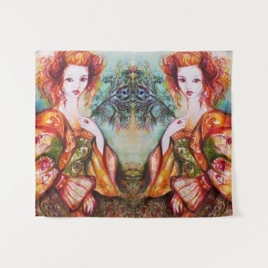 ROMANTISCHE FRAU MIT SPARKLING-PEACOCK-FEATHER WANDTEPPICH (Vorderseite (Horizontal))