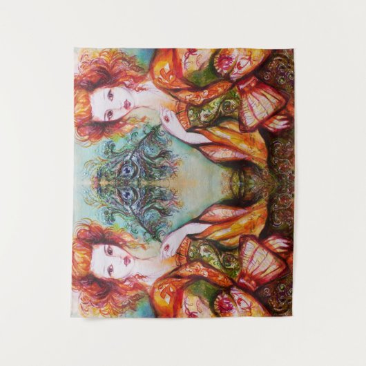 ROMANTISCHE FRAU MIT SPARKLING-PEACOCK-FEATHER WANDTEPPICH (Vorderseite)