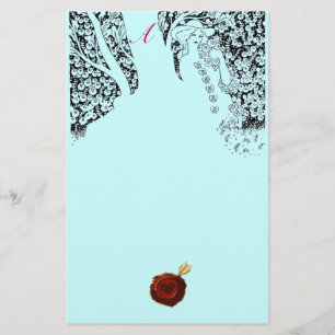 ROMANTISCHE FRAU Red Wax Siegel Monogram Aqua Blue Briefpapier