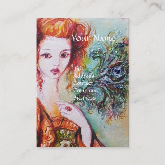 ROMANTISCHE FRAU, SPARKLING PEACOCK FEATHER Pearl Visitenkarte (Vorderseite)