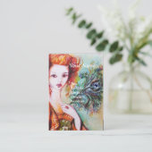 ROMANTISCHE FRAU, SPARKLING PEACOCK FEATHER White Visitenkarte (Stehend Vorderseite)