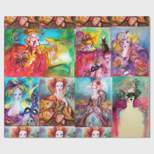 ROMANTISCHE FRAUEN UND MASKERADE GESCHENKPAPIER (Flach)