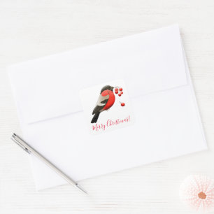 Romantische Frohe Weihnachts-Rot-Vogel-Aufkleber Quadratischer Aufkleber