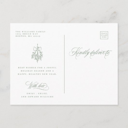 Romantische frohe Weihnachtsschrift Silky Sage Gre Postkarte (Rückseite)