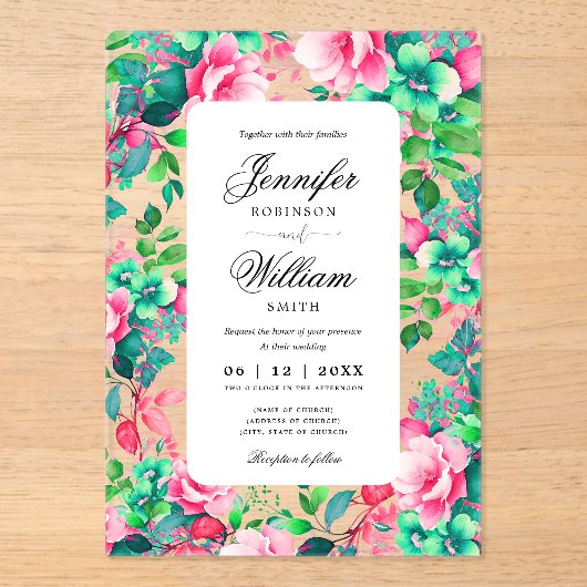 Romantische Frühjahrsommer Garten Blumenhochzeit Acryleinladungen (Vorderseite)