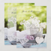 Romantische FrühlingsBlume Floral Lilac Save the D Date (Vorne/Hinten)