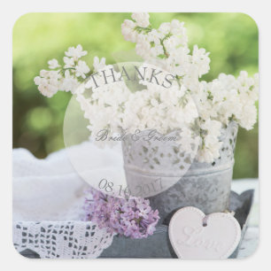 Romantische FrühlingsBlume Floral Lilac Wedding Da Quadratischer Aufkleber