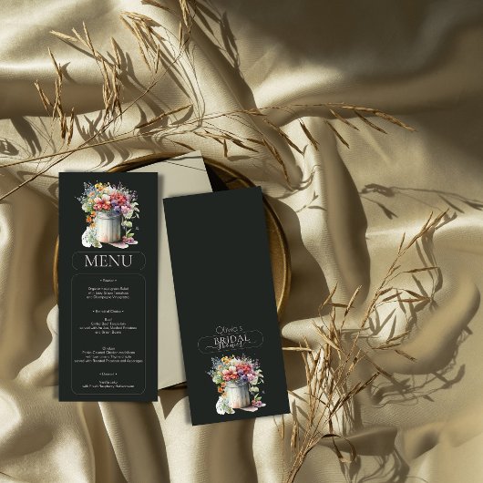 Romantische Frühlingsblumen Vase Brautparty Menu Einladung