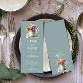 Romantische Frühlingsblumen Vase Brautparty Menu Einladung