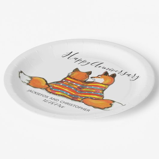 Romantische Fuchs Füchse Tiereigenschaft Jahrestag Pappteller (Schrägansicht)