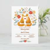 Romantische Füchse und rustikale Blätter Einladung (Stehend Vorderseite)