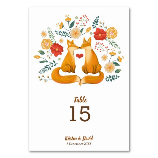 Romantische Füchse und rustikale Blätter Tischnummer (Rückseite)
