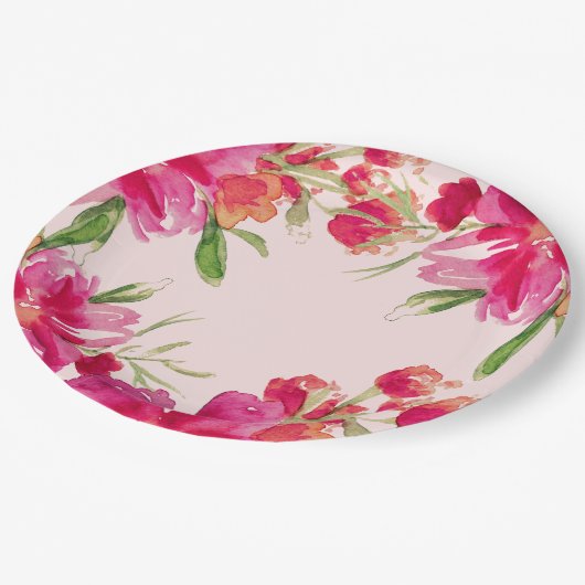 Romantische Fuchsia-Blume Party Paper Teller (Schrägansicht)