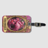 Romantische Fuchsia Flamingo und Rose Gepäckanhänger (Vorderseite (Horizontal))
