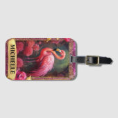 Romantische Fuchsia Flamingo und Rose Gepäckanhänger (Vorderseite (Horizontal))