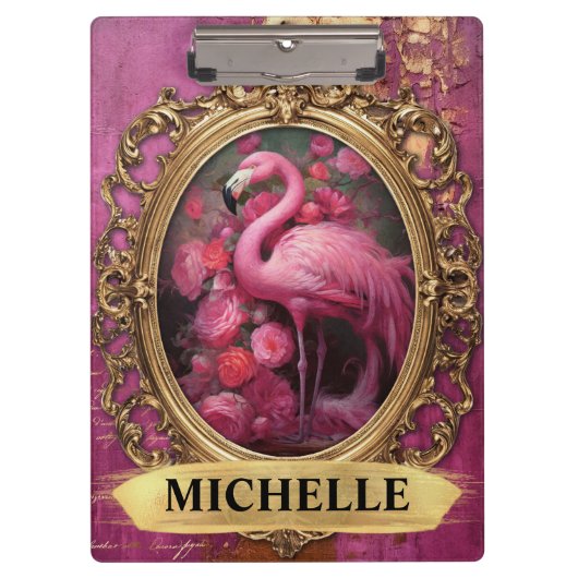 Romantische Fuchsia Flamingo und Rose Klemmbrett (Vorderseite)