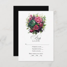 Romantische Fuchsien, grün und schwarz RSVP Karte