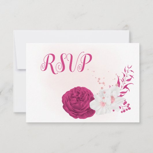 Romantische fuchsienweiße Blume mit kulinarischer  RSVP Karte (Rückseite)