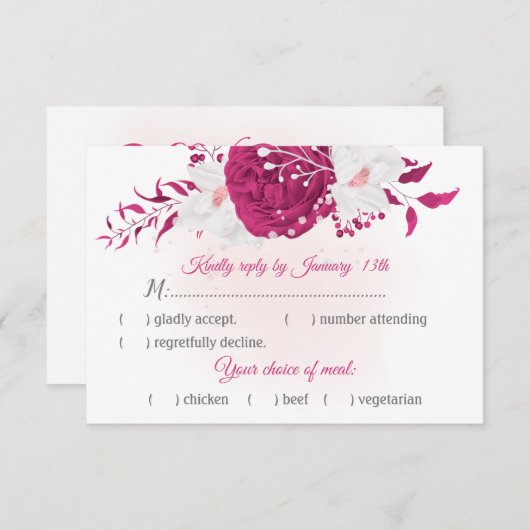 Romantische fuchsienweiße Blume mit kulinarischer  RSVP Karte (Vorne/Hinten)
