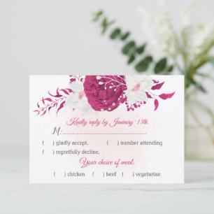 Romantische fuchsienweiße Blume mit kulinarischer RSVP Karte