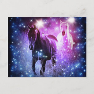 Romantische Galaxie-blaue lila Sterne Galloping Pf Postkarte