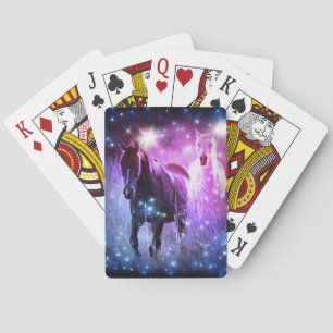 Romantische Galaxie-blaue lila Sterne Galloping Pf Spielkarten