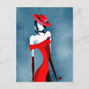Romantische Gangster-Lady mit Rosen-Postkarte Postkarte